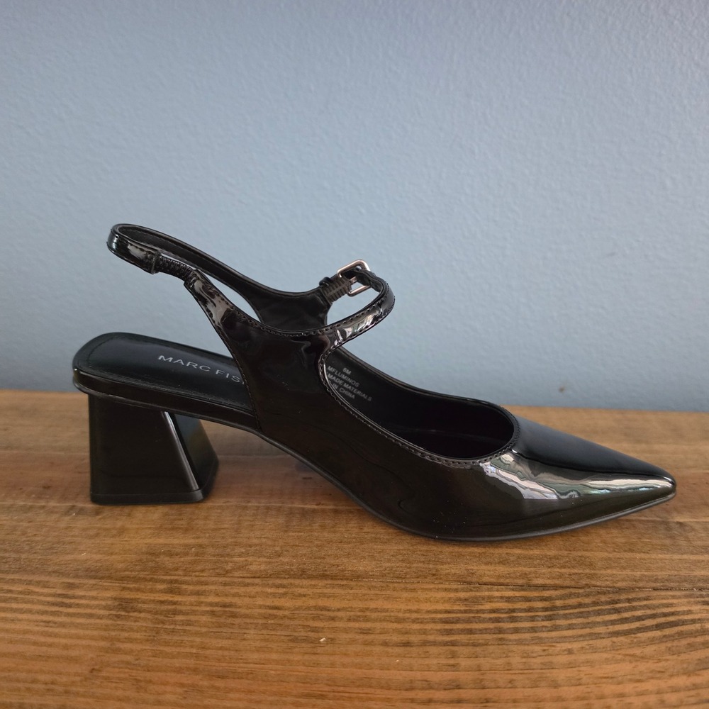 Marc Fisher Womens Luminos Slingback Pump Black Patent Block Heel Size 6M - Picture 9 of 10